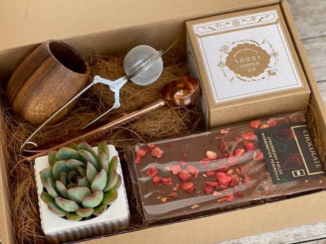 Organic Tea Hamper & Succulent / Tea with Handmade Chocolate & Live Plant